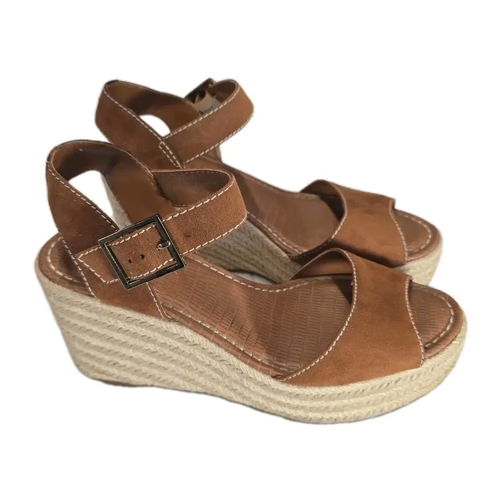 Circus by Sam Edelman Delilah Espadrille Wedge Sandals Brown Faux Suede 8.5 M
